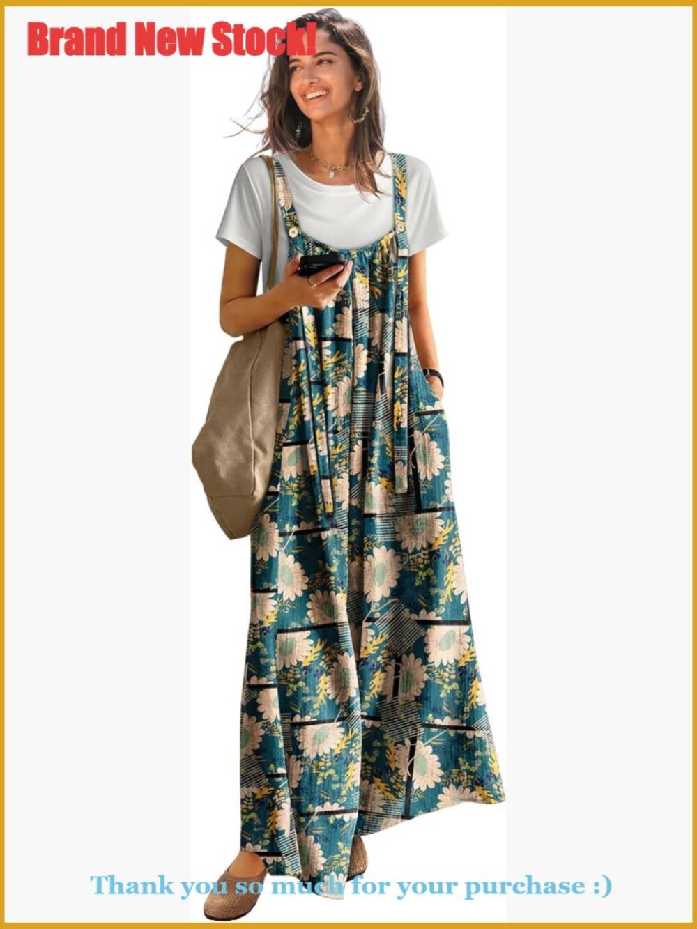 Cotton Wide Leg Jumpsuit with Pockets, Loose Fit Overalls
